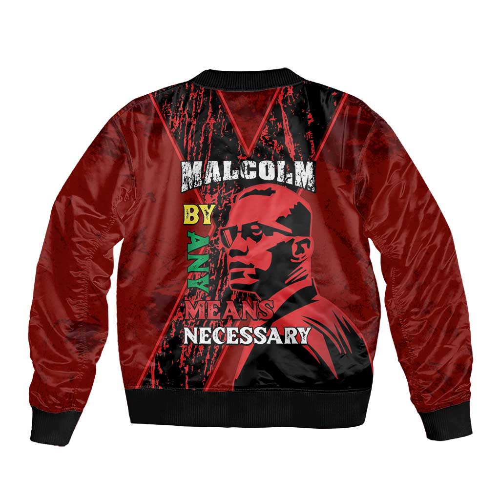 Malcolm X By Any Means Necessary Sleeve Zip Bomber Jacket Retro Style