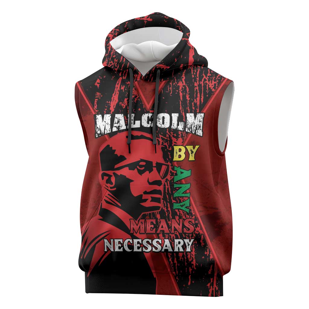 Malcolm X By Any Means Necessary Sleeveless Hoodie Retro Style - African Pride