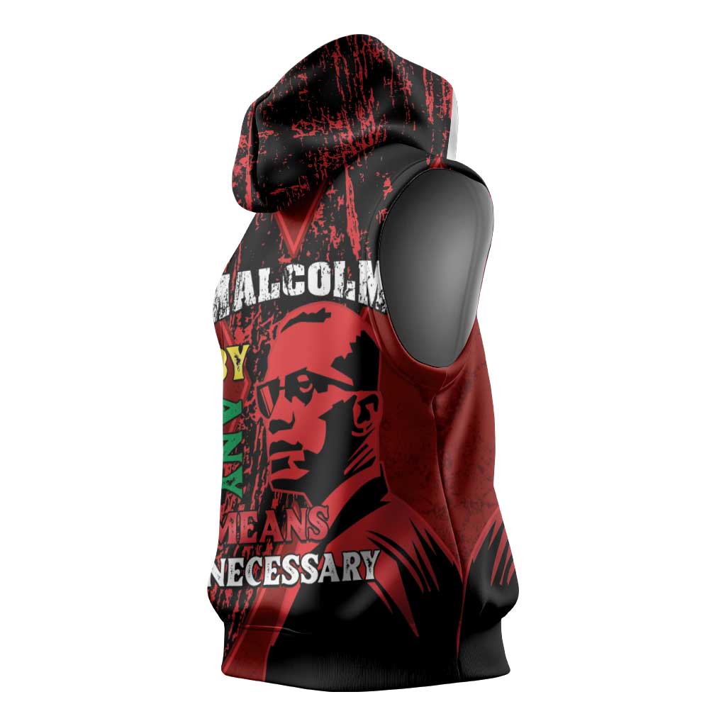 Malcolm X By Any Means Necessary Sleeveless Hoodie Retro Style - African Pride