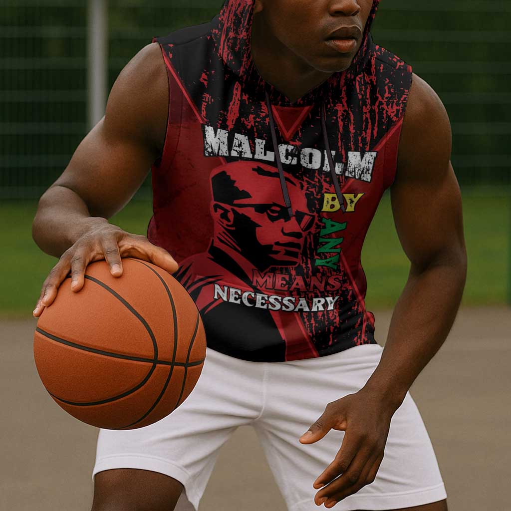Malcolm X By Any Means Necessary Sleeveless Hoodie Retro Style - African Pride