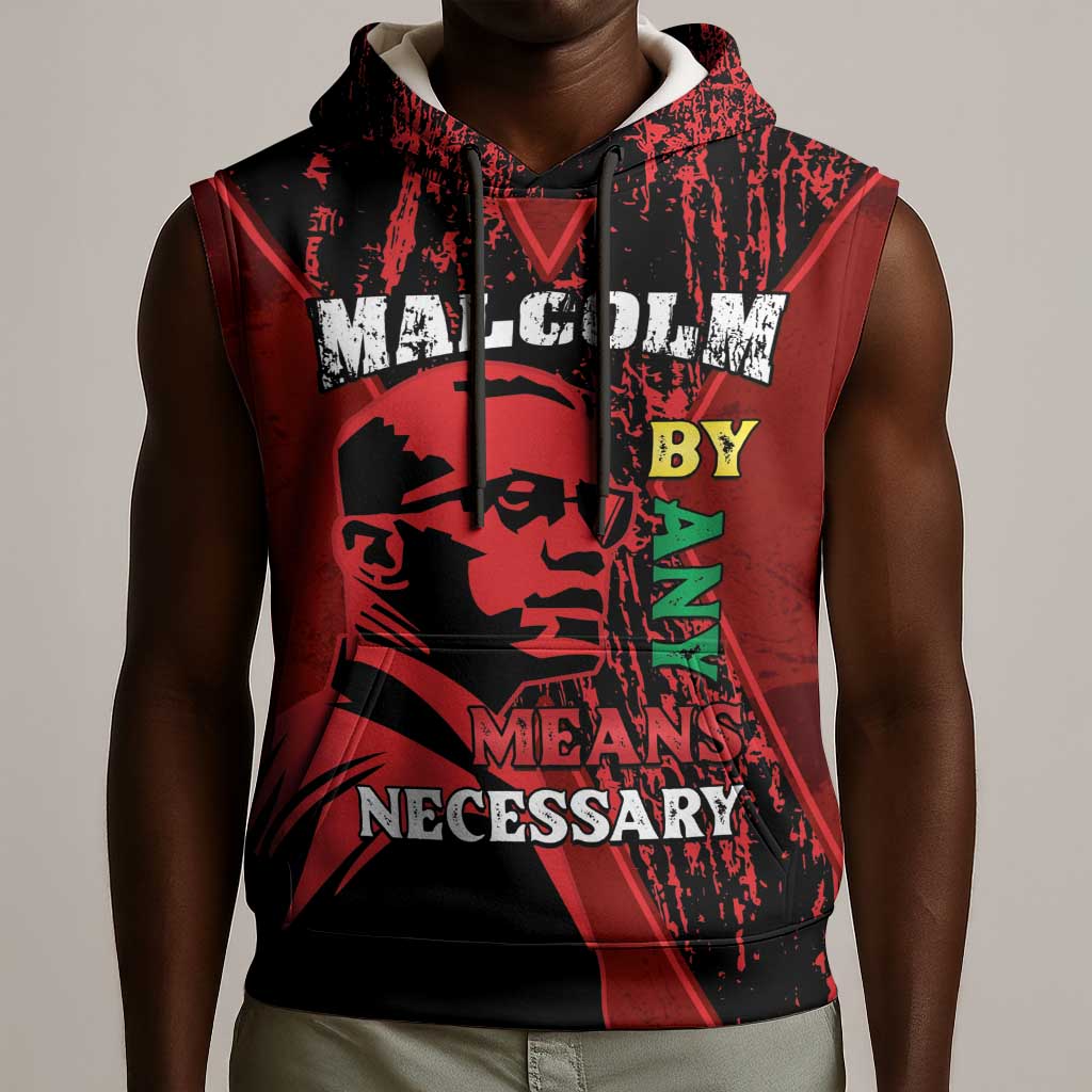 Malcolm X By Any Means Necessary Sleeveless Hoodie Retro Style - African Pride