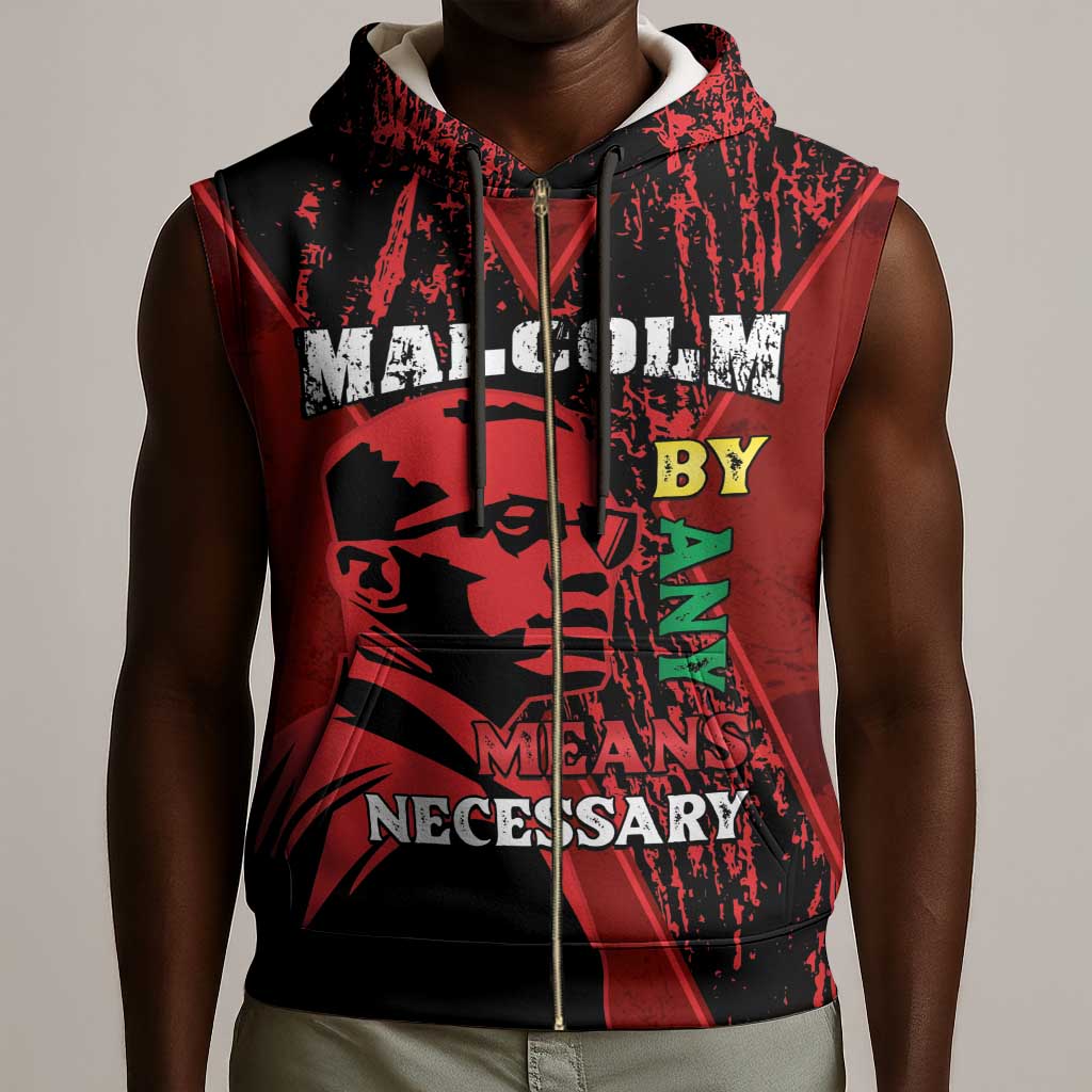 Malcolm X By Any Means Necessary Sleeveless Zip Hoodie Retro Style - African Pride