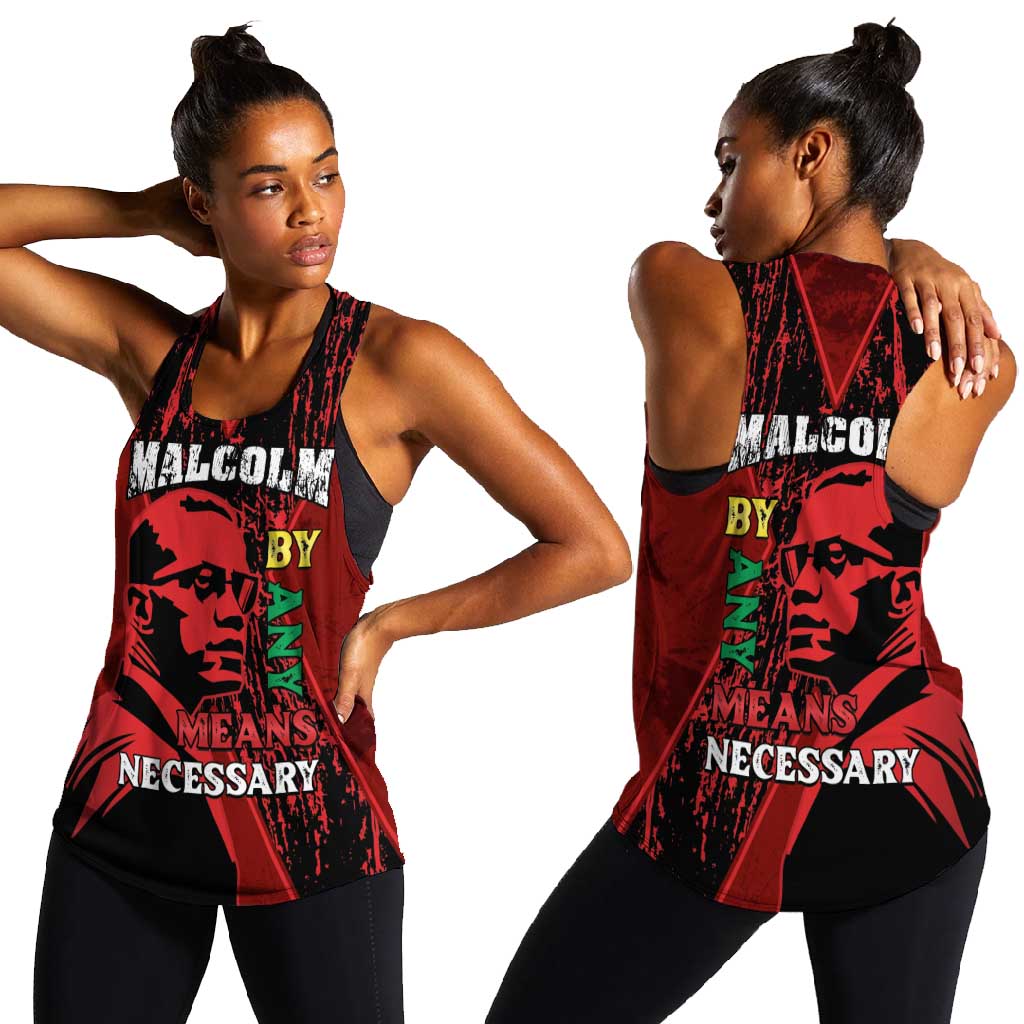 Malcolm X By Any Means Necessary Women Racerback Tank Retro Style