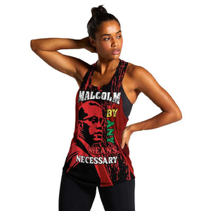 Malcolm X By Any Means Necessary Women Racerback Tank Retro Style