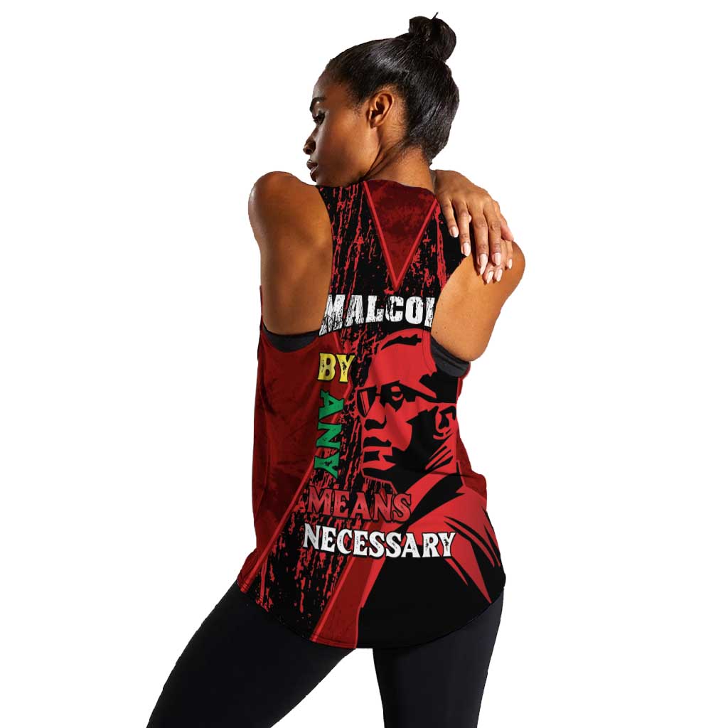 Malcolm X By Any Means Necessary Women Racerback Tank Retro Style