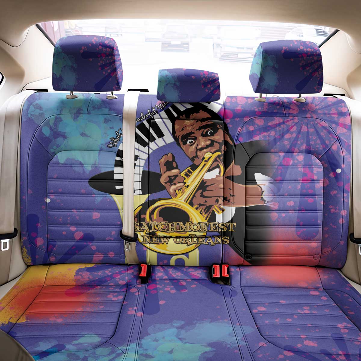 Satchmofest What a Wonderful World Back Car Seat Cover King Of Jazz SummerFest - African Pride
