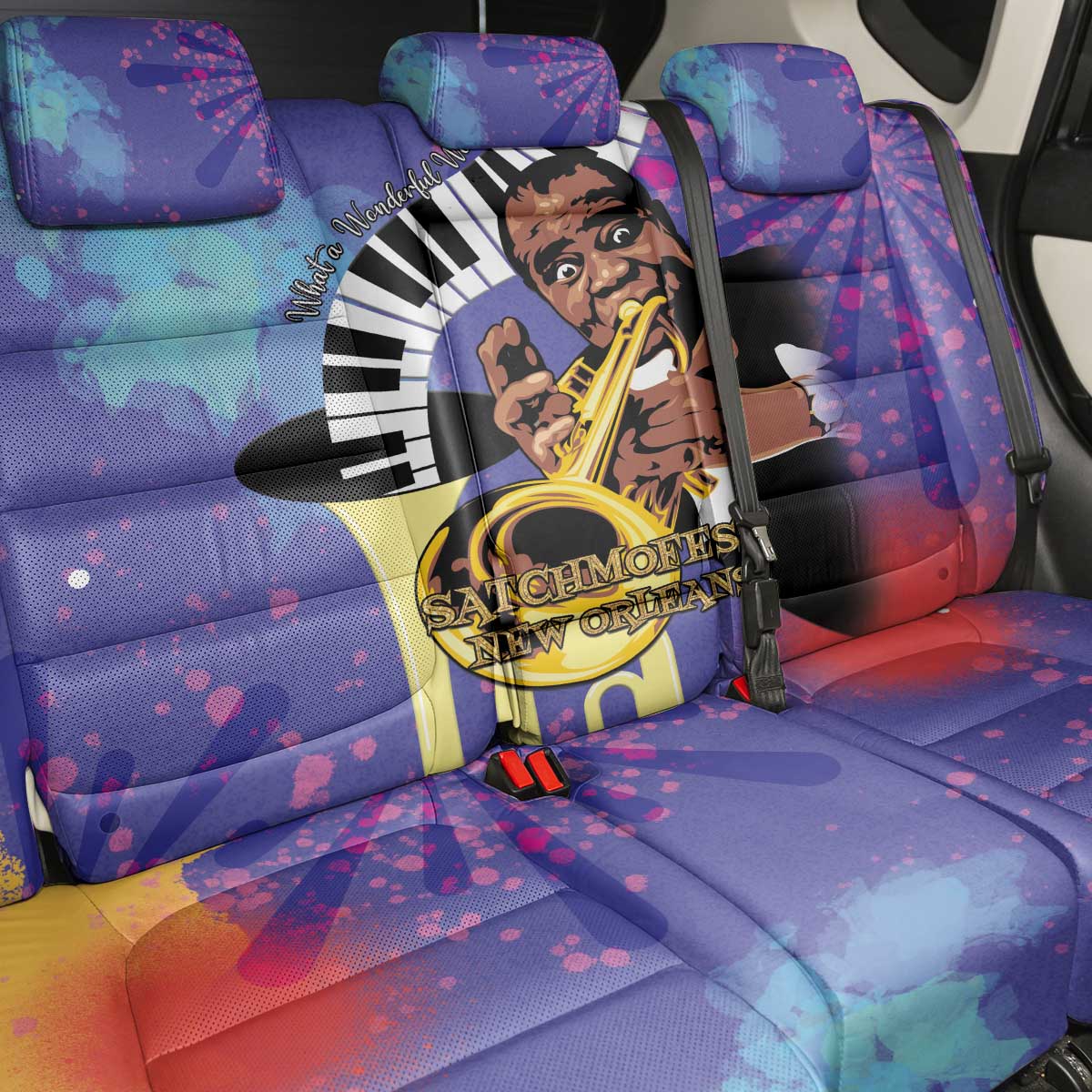 Satchmofest What a Wonderful World Back Car Seat Cover King Of Jazz SummerFest - African Pride