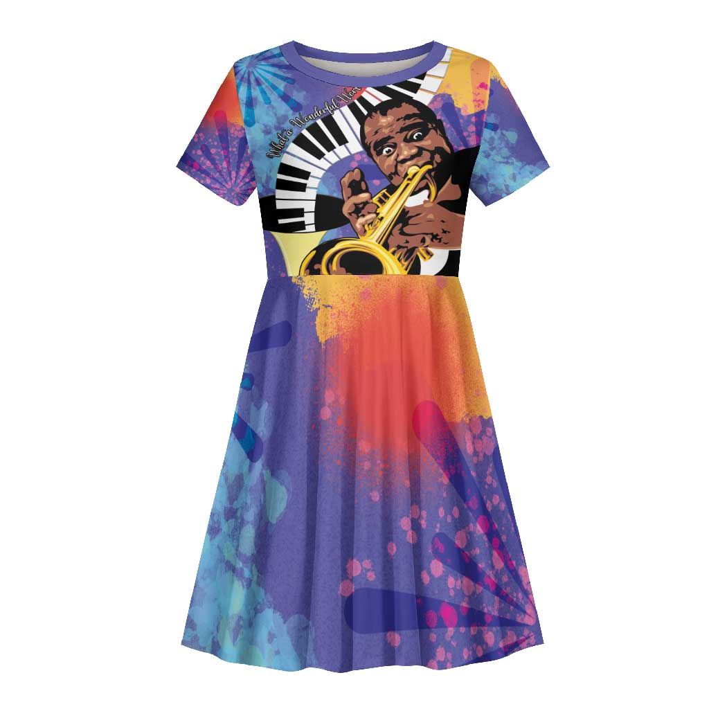 Satchmofest What a Wonderful World Kid Short Sleeve Dress King Of Jazz SummerFest - African Pride