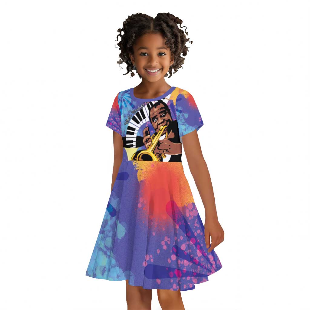 Satchmofest What a Wonderful World Kid Short Sleeve Dress King Of Jazz SummerFest - African Pride