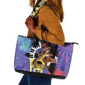 Satchmofest What a Wonderful World Leather Tote Bag King Of Jazz SummerFest - African Pride