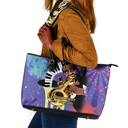Satchmofest What a Wonderful World Leather Tote Bag King Of Jazz SummerFest - African Pride