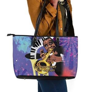 Satchmofest What a Wonderful World Leather Tote Bag King Of Jazz SummerFest - African Pride