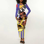 Satchmofest What a Wonderful World Long Sleeve Bodycon Dress King Of Jazz SummerFest - African Pride