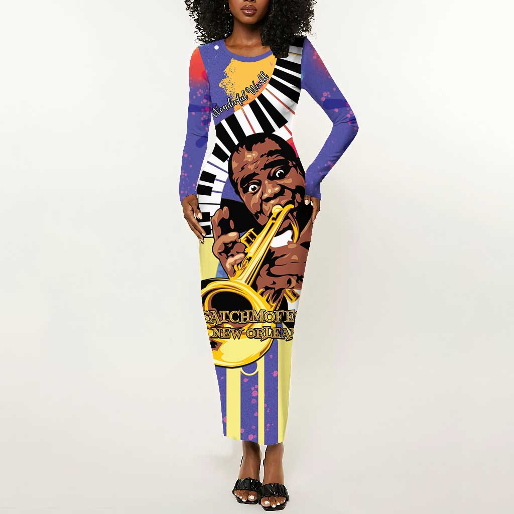 Satchmofest What a Wonderful World Long Sleeve Bodycon Dress King Of Jazz SummerFest - African Pride