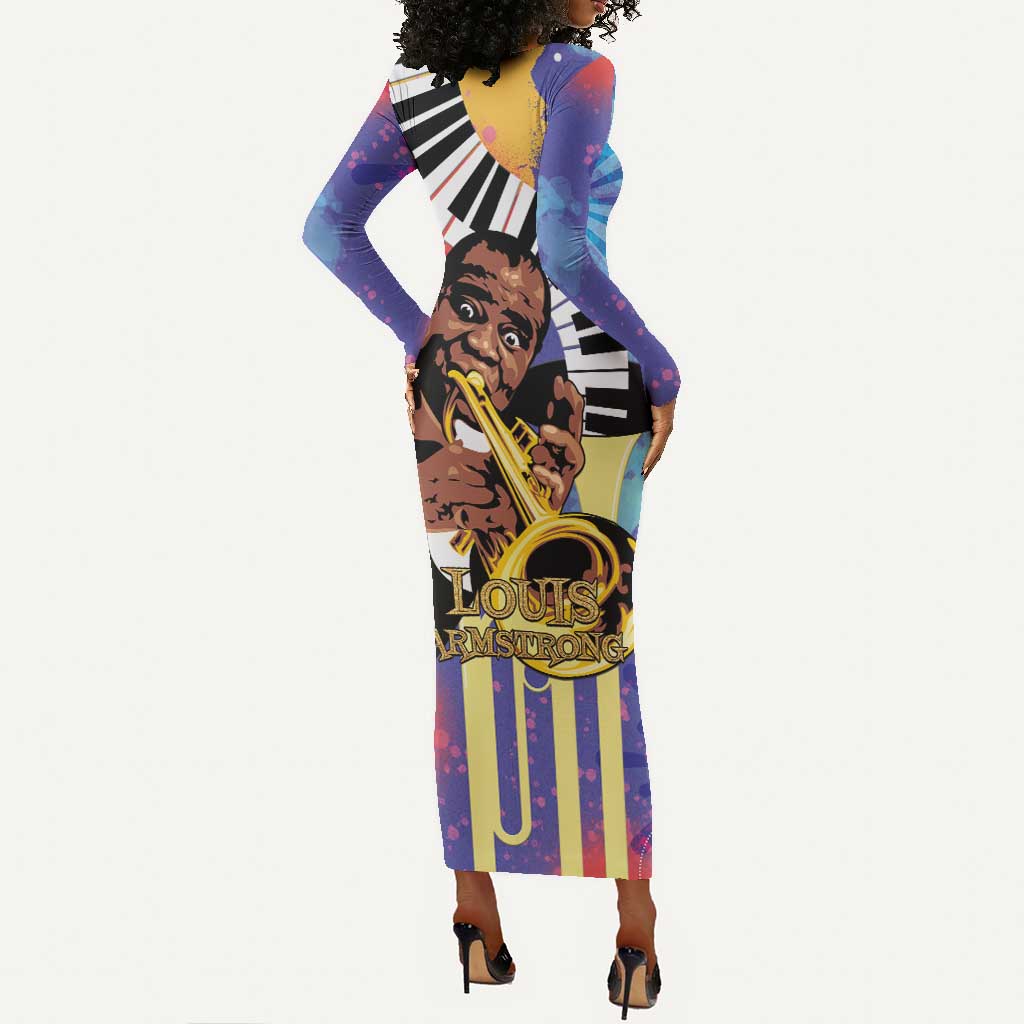 Satchmofest What a Wonderful World Long Sleeve Bodycon Dress King Of Jazz SummerFest - African Pride