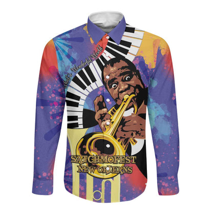 Satchmofest What a Wonderful World Long Sleeve Button Shirt King Of Jazz SummerFest - African Pride