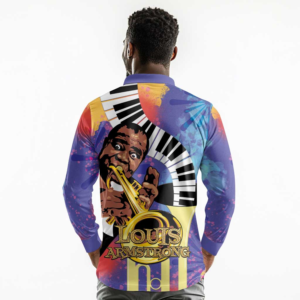 Satchmofest What a Wonderful World Long Sleeve Polo Shirt King Of Jazz SummerFest - African Pride