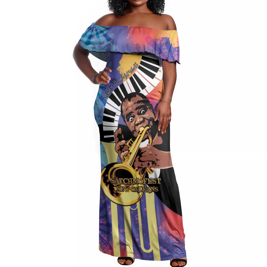 Satchmofest What a Wonderful World Off Shoulder Maxi Dress King Of Jazz SummerFest - African Pride