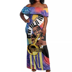 Satchmofest What a Wonderful World Off Shoulder Maxi Dress King Of Jazz SummerFest - African Pride