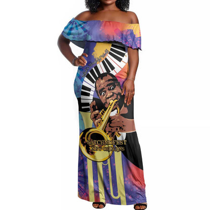 Satchmofest What a Wonderful World Off Shoulder Maxi Dress King Of Jazz SummerFest - African Pride