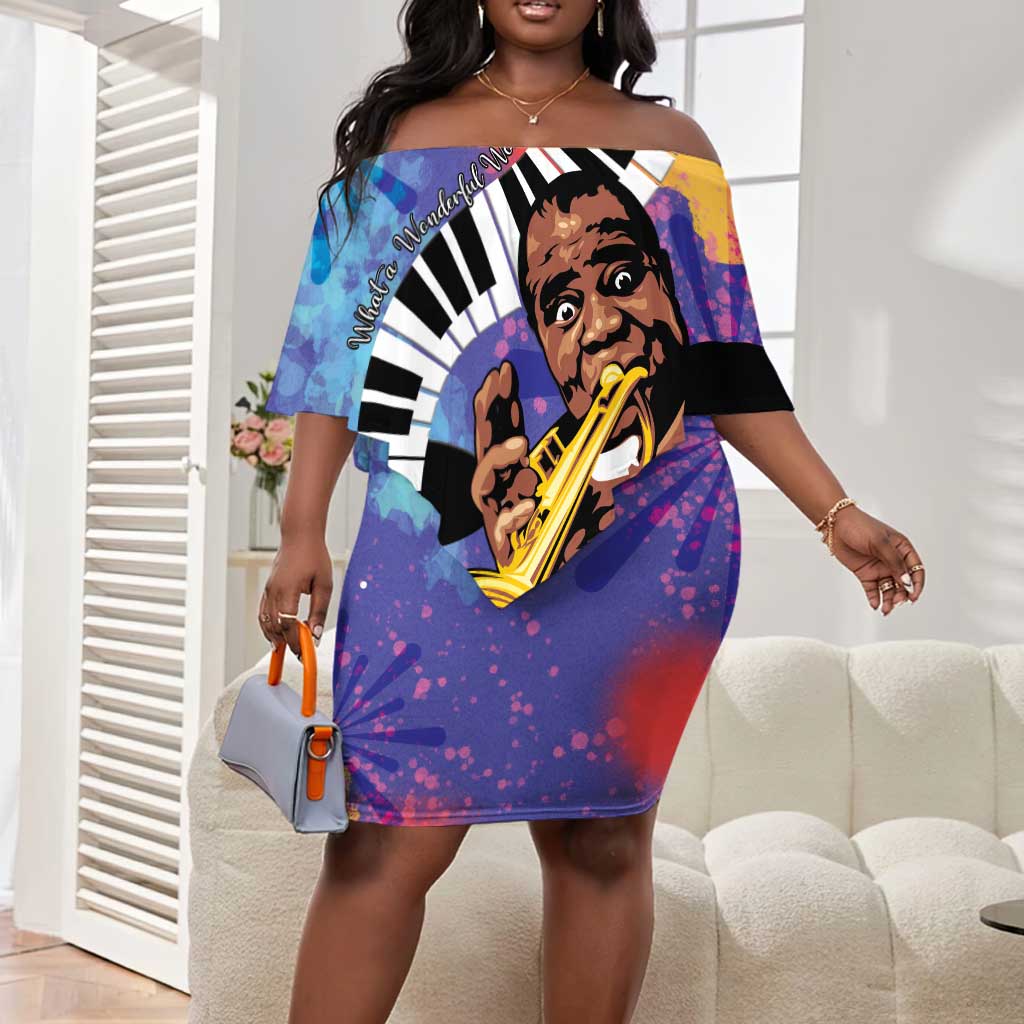 Satchmofest What a Wonderful World Off Shoulder Short Dress King Of Jazz SummerFest - African Pride