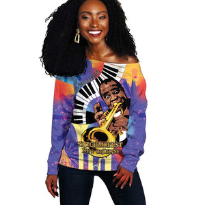 Satchmofest What a Wonderful World Off Shoulder Sweater King Of Jazz SummerFest - African Pride