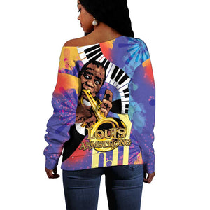 Satchmofest What a Wonderful World Off Shoulder Sweater King Of Jazz SummerFest - African Pride