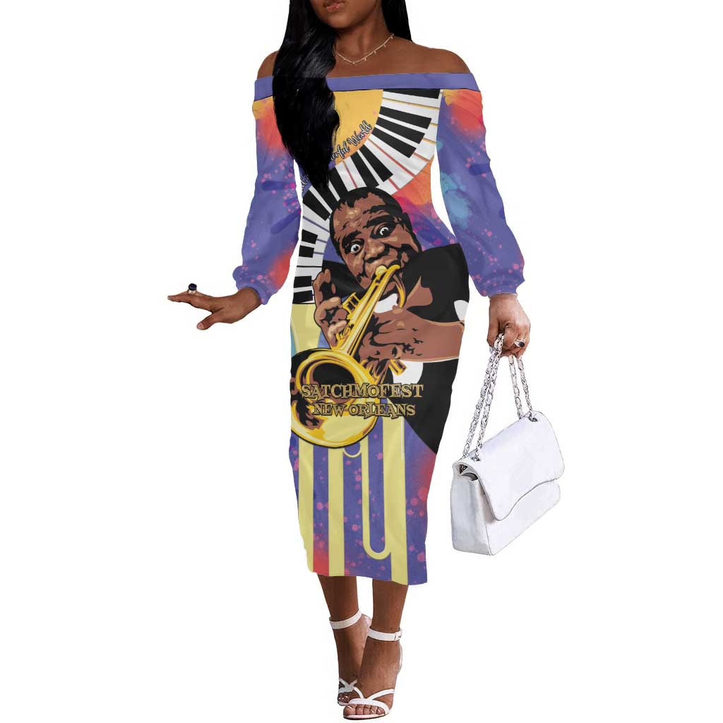 Satchmofest What a Wonderful World Off The Shoulder Long Sleeve Dress King Of Jazz SummerFest - African Pride