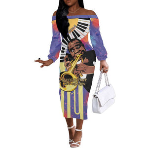 Satchmofest What a Wonderful World Off The Shoulder Long Sleeve Dress King Of Jazz SummerFest - African Pride