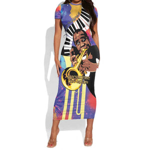 Satchmofest What a Wonderful World Short Sleeve Bodycon Dress King Of Jazz SummerFest - African Pride
