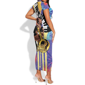 Satchmofest What a Wonderful World Short Sleeve Bodycon Dress King Of Jazz SummerFest - African Pride