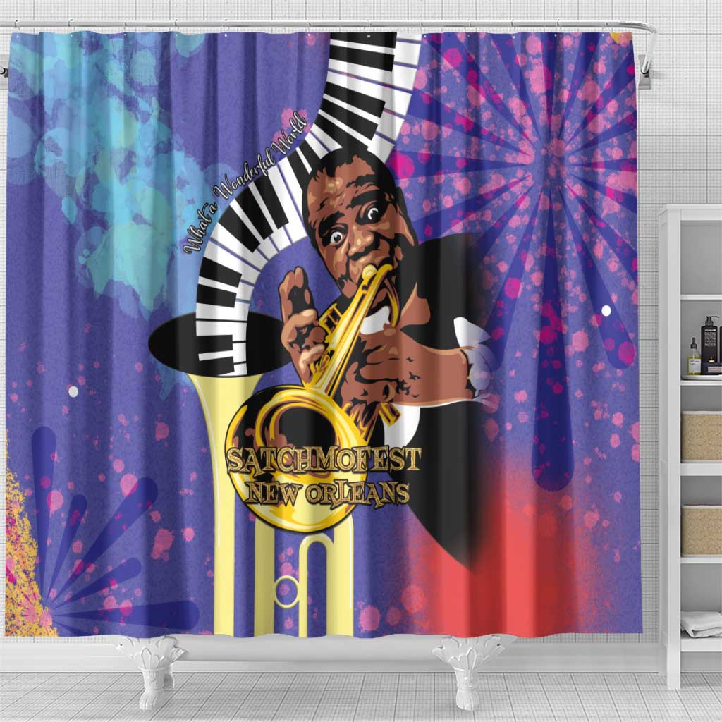 Satchmofest What a Wonderful World Shower Curtain King Of Jazz SummerFest - African Pride