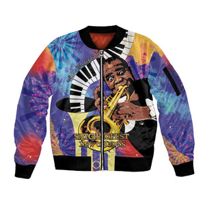 Satchmofest What a Wonderful World Sleeve Zip Bomber Jacket King Of Jazz SummerFest - African Pride