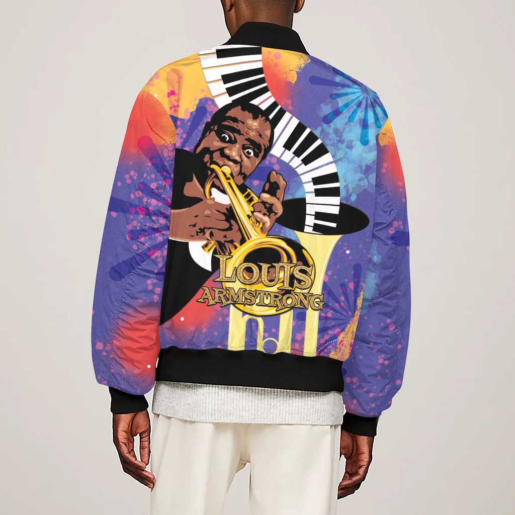 Satchmofest What a Wonderful World Sleeve Zip Bomber Jacket King Of Jazz SummerFest - African Pride