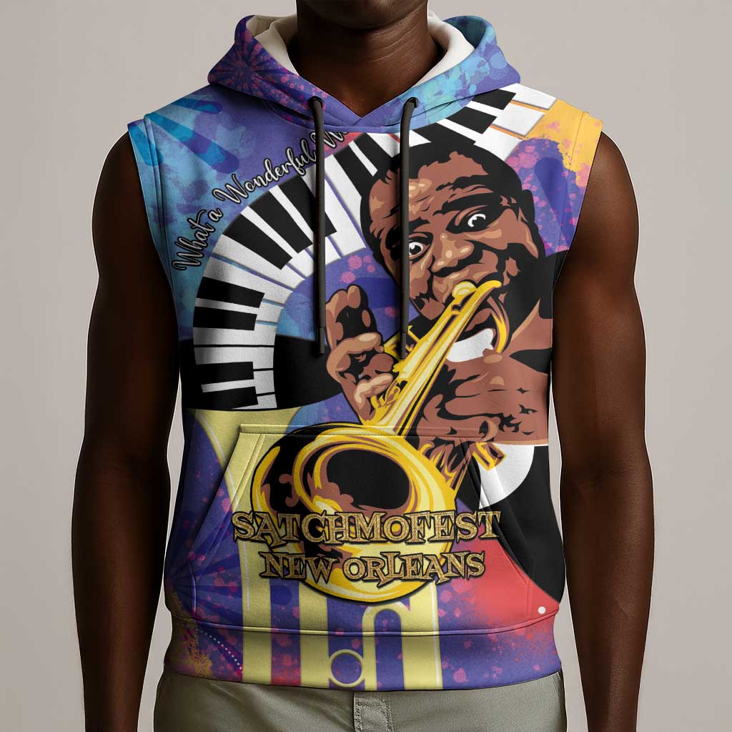 Satchmofest What a Wonderful World Sleeveless Hoodie King Of Jazz SummerFest - African Pride
