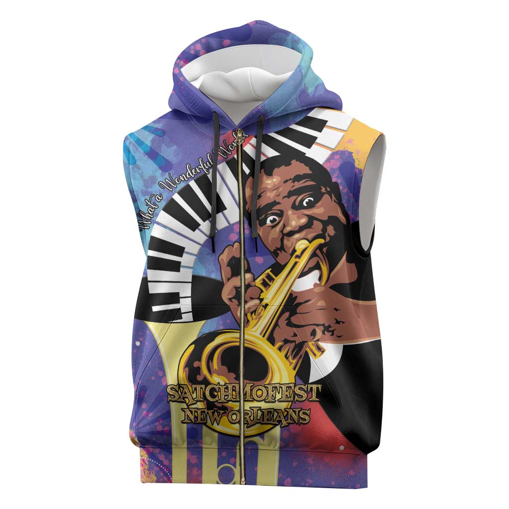 Satchmofest What a Wonderful World Sleeveless Zip Hoodie King Of Jazz SummerFest - African Pride