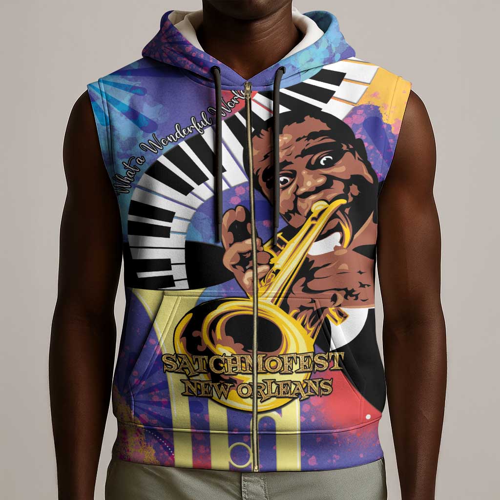 Satchmofest What a Wonderful World Sleeveless Zip Hoodie King Of Jazz SummerFest - African Pride