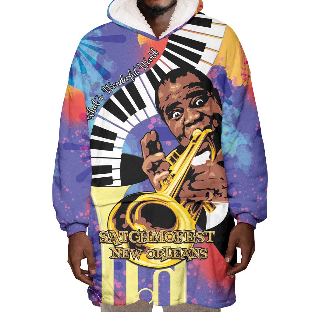 Satchmofest What a Wonderful World Wearable Blanket Hoodie King Of Jazz SummerFest - African Pride