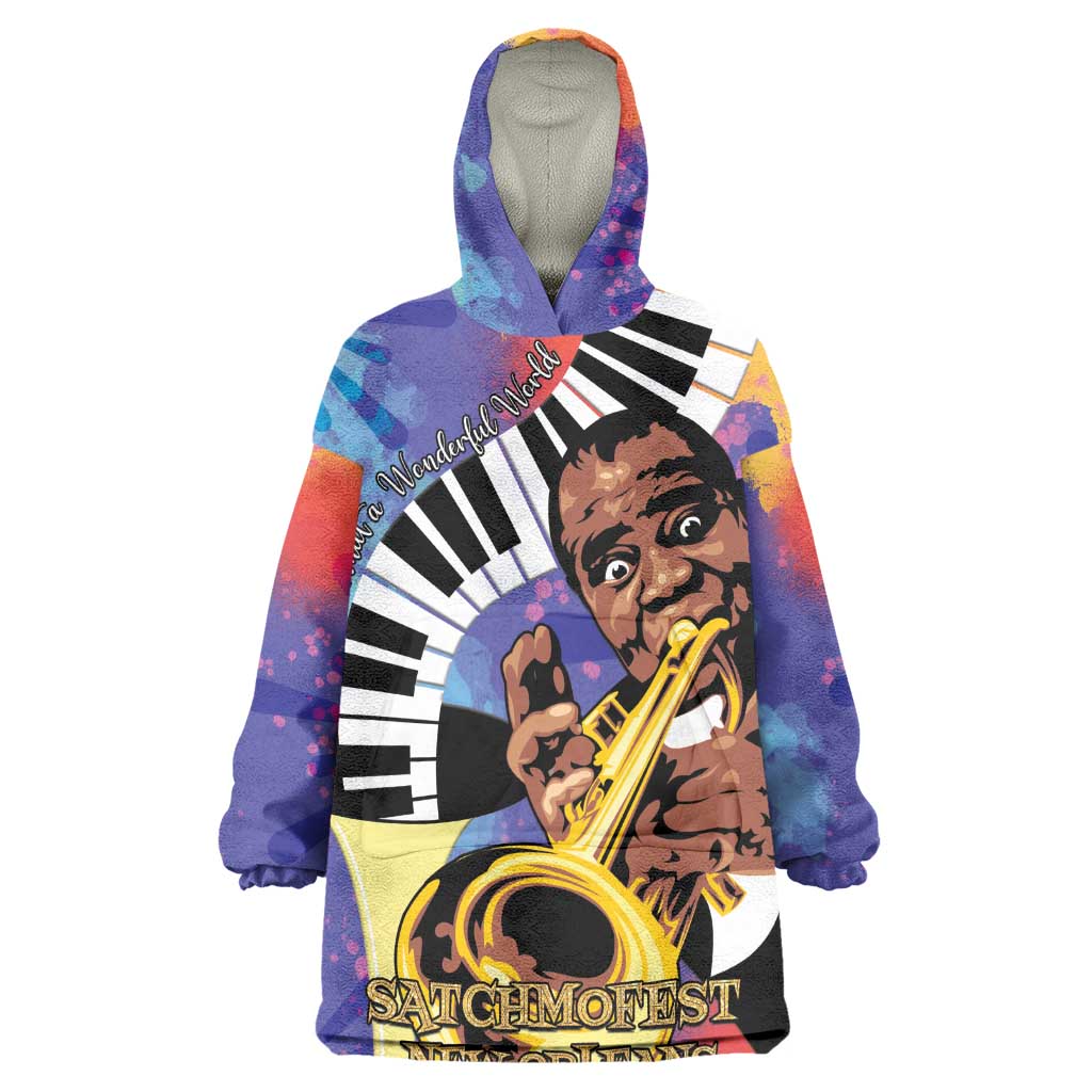 Satchmofest What a Wonderful World Wearable Blanket Hoodie King Of Jazz SummerFest - African Pride