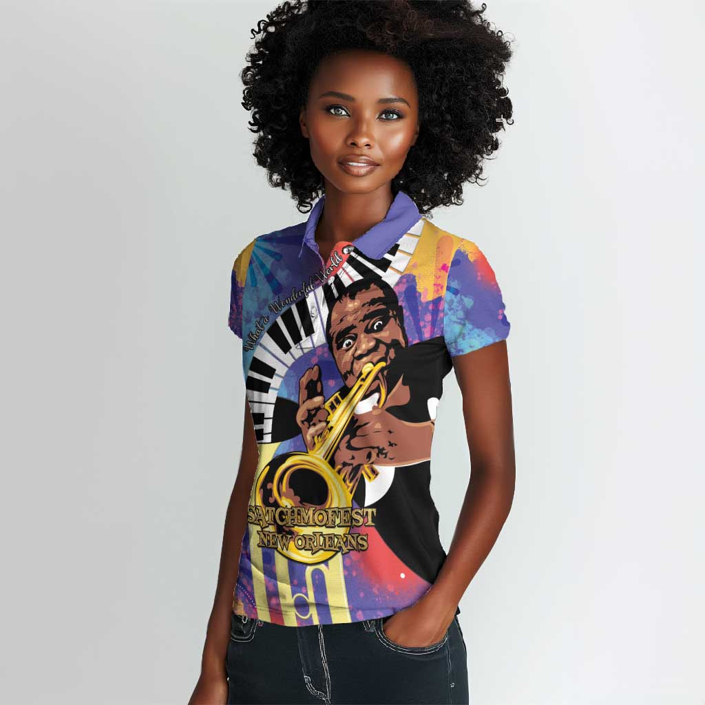 Satchmofest What a Wonderful World Women Polo Shirt King Of Jazz SummerFest - African Pride