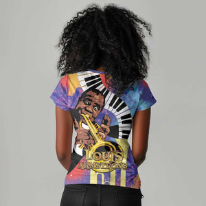 Satchmofest What a Wonderful World Women V-Neck T-Shirt King Of Jazz SummerFest - African Pride