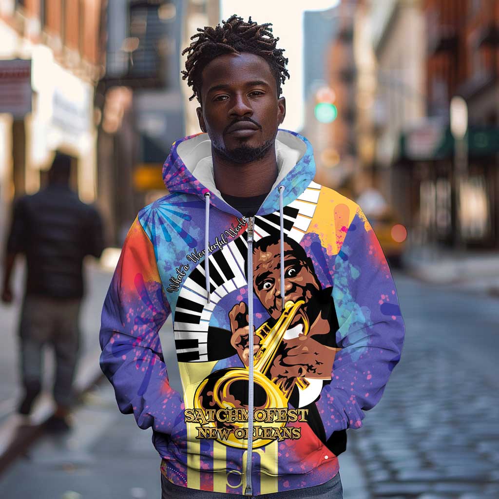 Satchmofest What a Wonderful World Zip Hoodie King Of Jazz SummerFest - African Pride