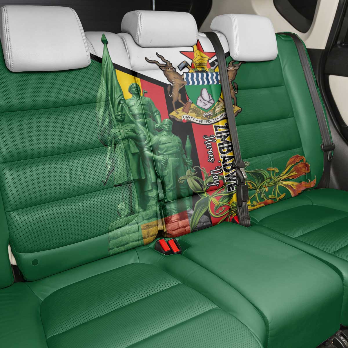 Zimbabwe Heroes' Day Back Car Seat Cover Nyika yeZimbabwe Monument - Coat Of Arms - African Pride
