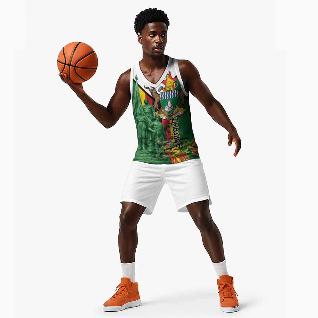 Personalized Zimbabwe Heroes' Day Basketball Jersey Nyika yeZimbabwe Monument - Coat Of Arms - African Pride