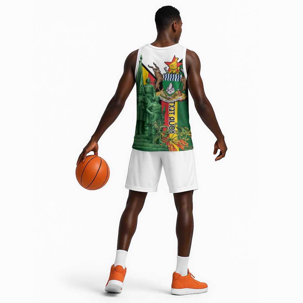 Personalized Zimbabwe Heroes' Day Basketball Jersey Nyika yeZimbabwe Monument - Coat Of Arms - African Pride