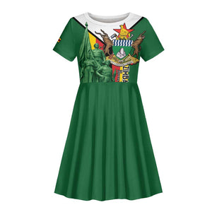 Personalized Zimbabwe Heroes' Day Kid Short Sleeve Dress Nyika yeZimbabwe Monument - Coat Of Arms - African Pride