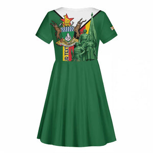 Personalized Zimbabwe Heroes' Day Kid Short Sleeve Dress Nyika yeZimbabwe Monument - Coat Of Arms - African Pride
