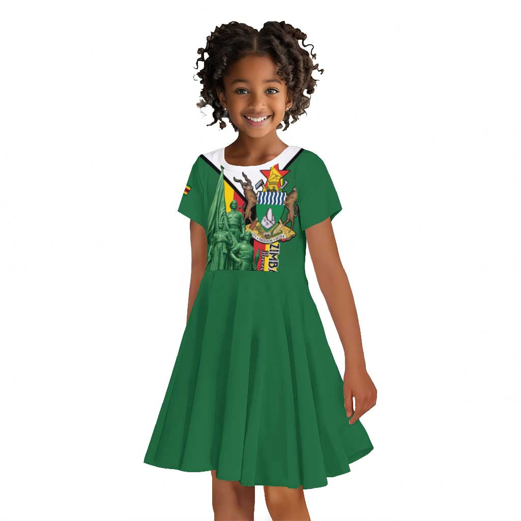 Personalized Zimbabwe Heroes' Day Kid Short Sleeve Dress Nyika yeZimbabwe Monument - Coat Of Arms - African Pride