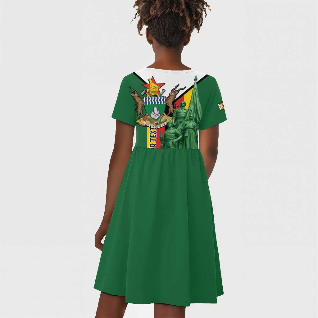Personalized Zimbabwe Heroes' Day Kid Short Sleeve Dress Nyika yeZimbabwe Monument - Coat Of Arms - African Pride