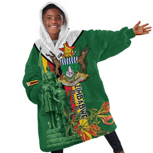 Personalized Zimbabwe Heroes' Day Kid Wearable Blanket Hoodie Nyika yeZimbabwe Monument - Coat Of Arms - African Pride